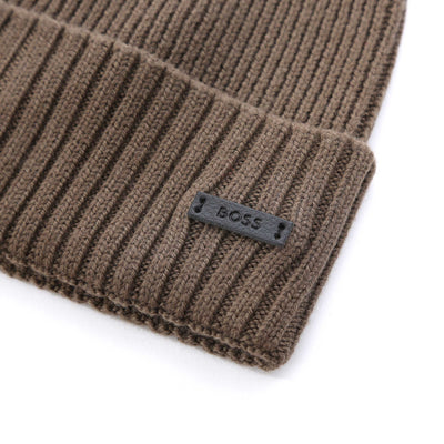 BOSS Fati Beanie Hat in Khaki Logo