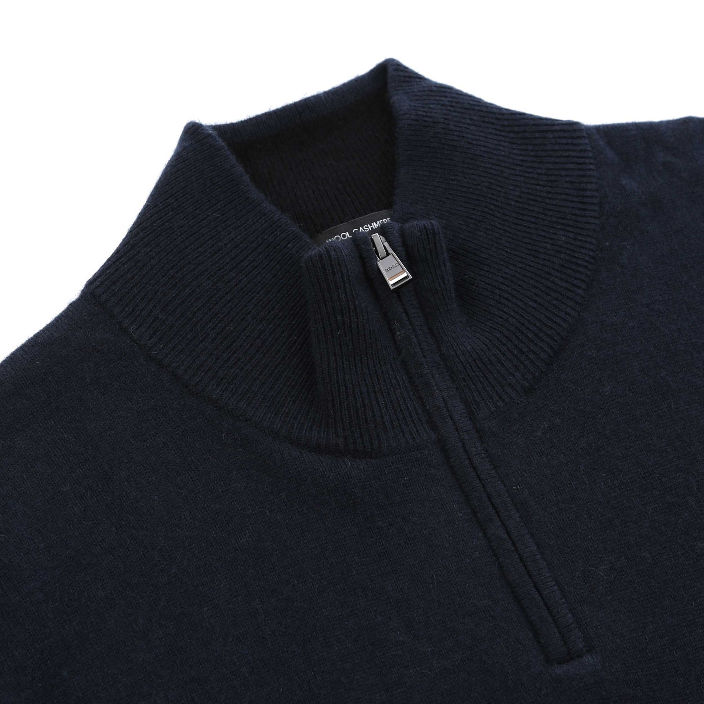 BOSS H Hemarlo Quarter Zip Knitwear in Dark Blue Placket