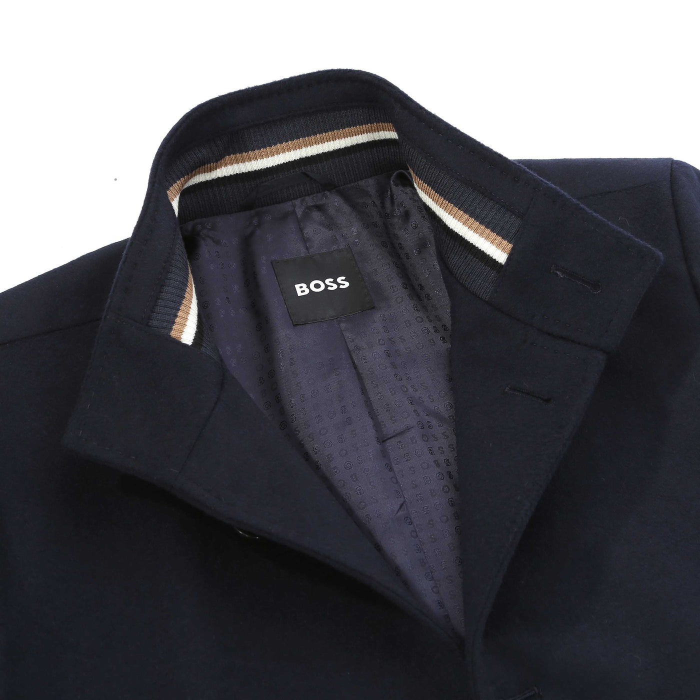 BOSS H Hyde SU 254 Overcoat in Dark Blue collar