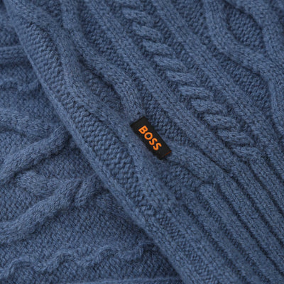 BOSS Kableto Knitwear in Open Blue Logo Tab