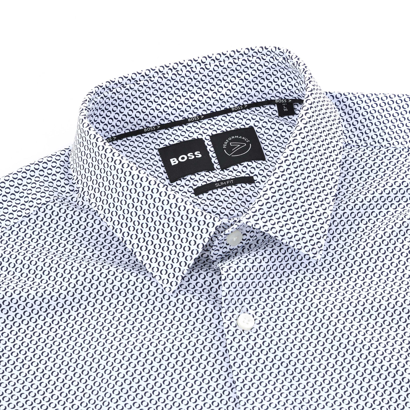 BOSS P Hank S Kent C1 222 Shirt in White Dark Blue Collar
