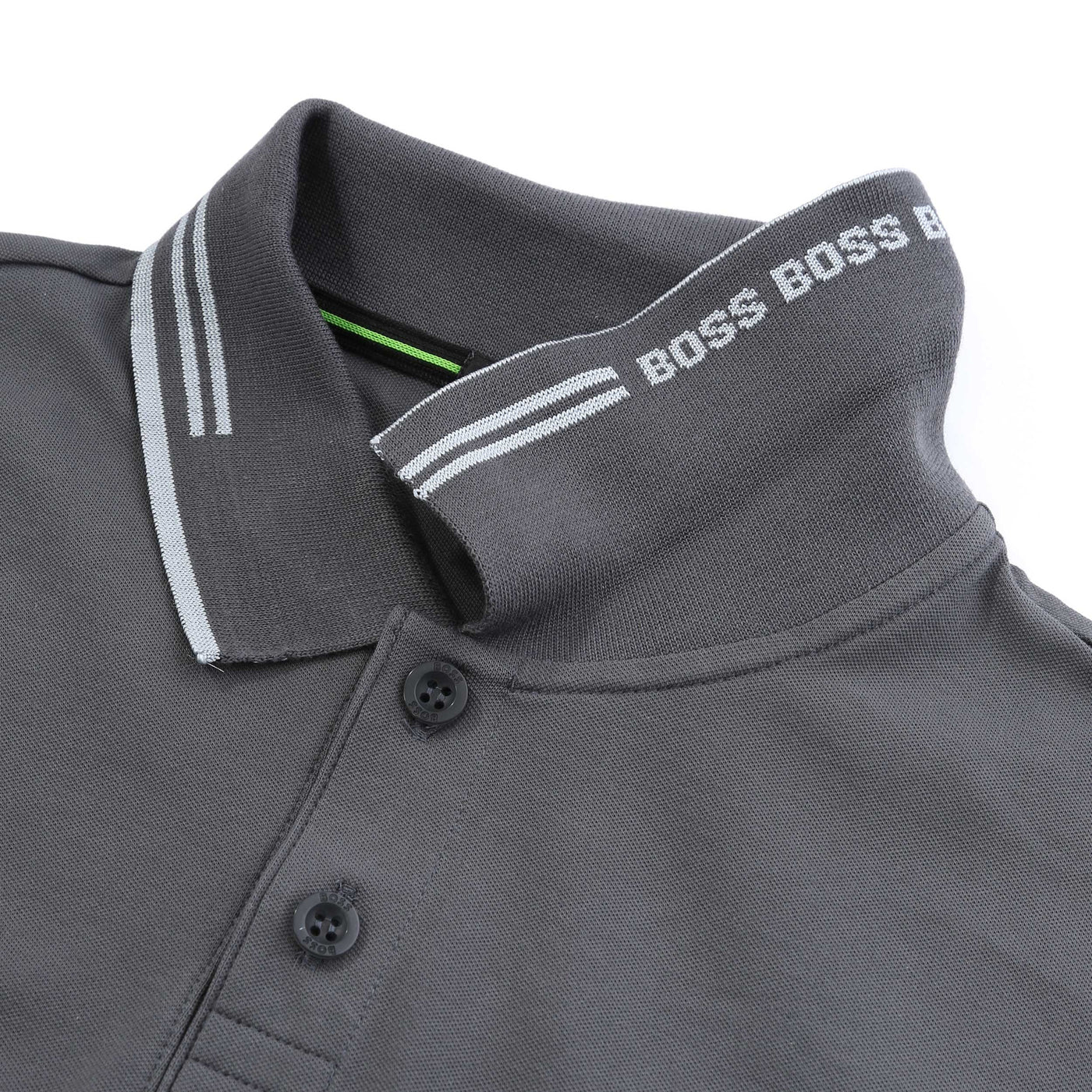 BOSS Paul Curved Polo Shirt in Dark Grey detail