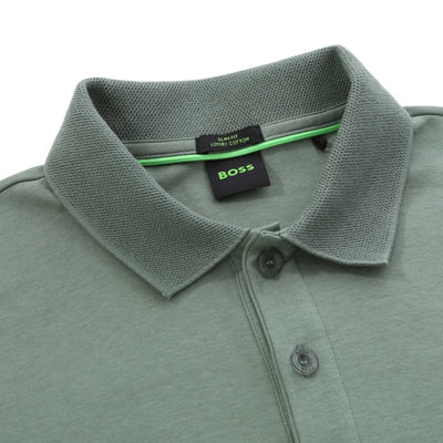 BOSS Polo Zone Polo Shirt in Open Green collar