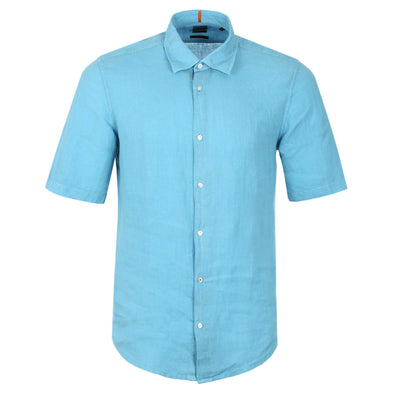 BOSS Rash 2 Short Sleeve Linen Shirt in Teal