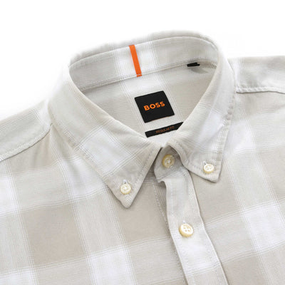 BOSS Rickert M Shirt in Light Beige Check Collar