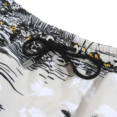 BOSS Springfish Swim Short in White Drawstring