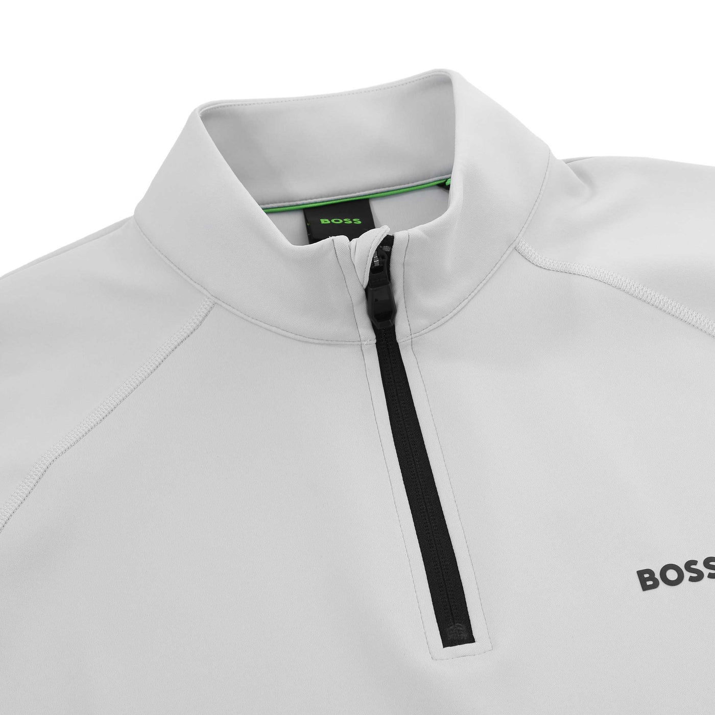 BOSS Sweat Active Zip Neck Sweatshirt in Light Grey Collar