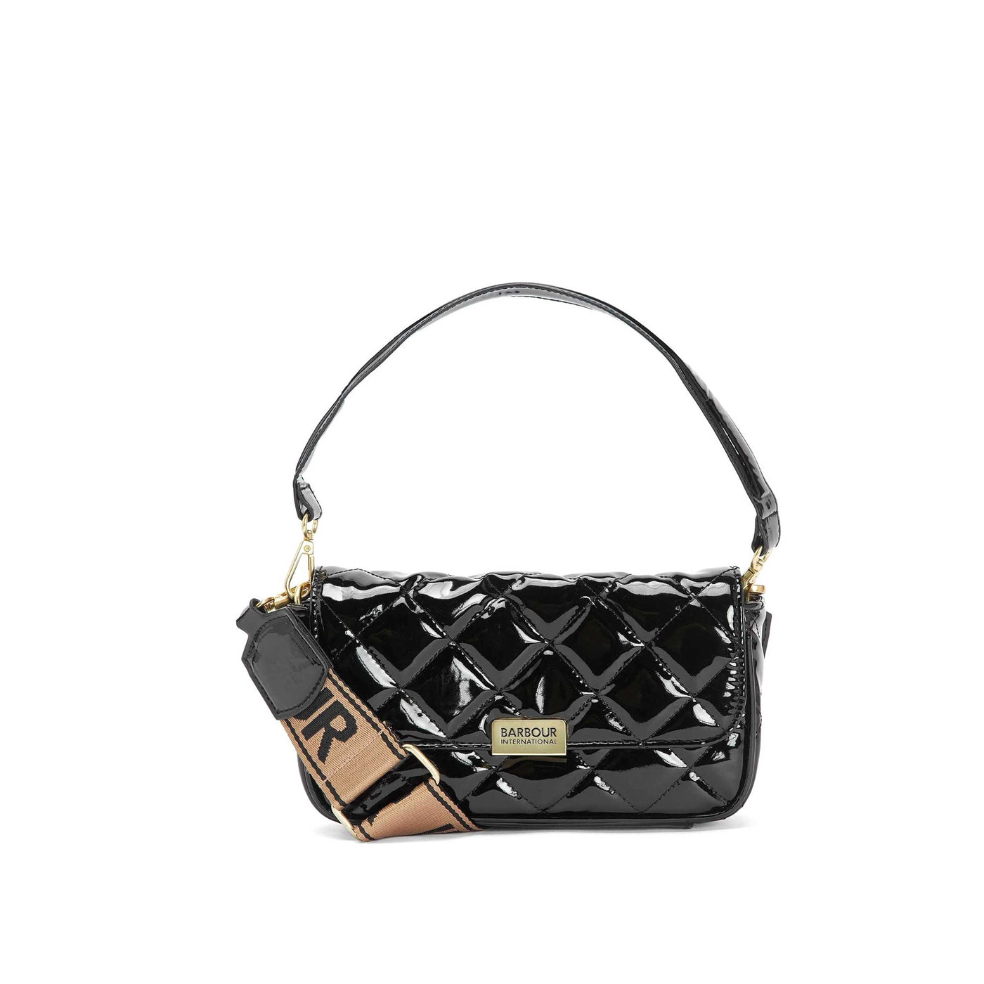 Barbour Quilted Mini Soho Crossbody Ladies Bag in High Shine Black Front