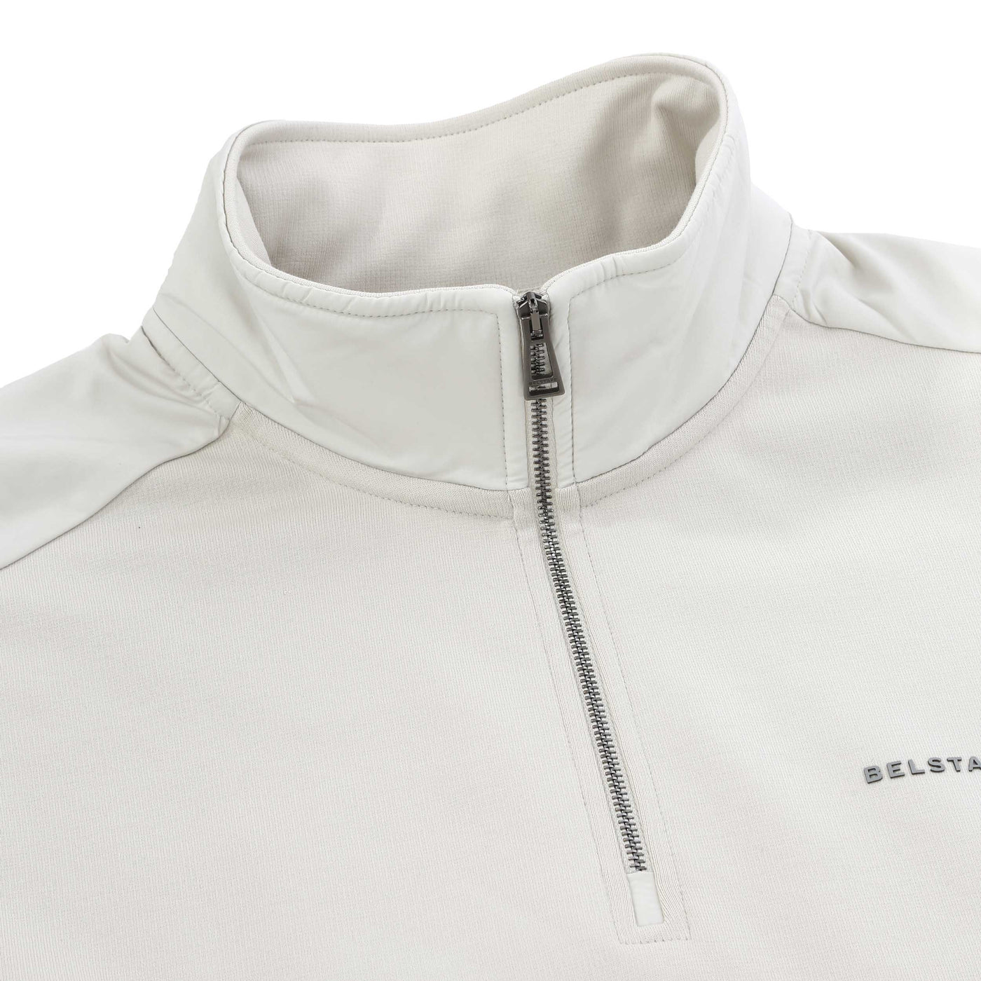Belstaff Alloy Quarter Zip Sweat Top in Stone Beige Placket