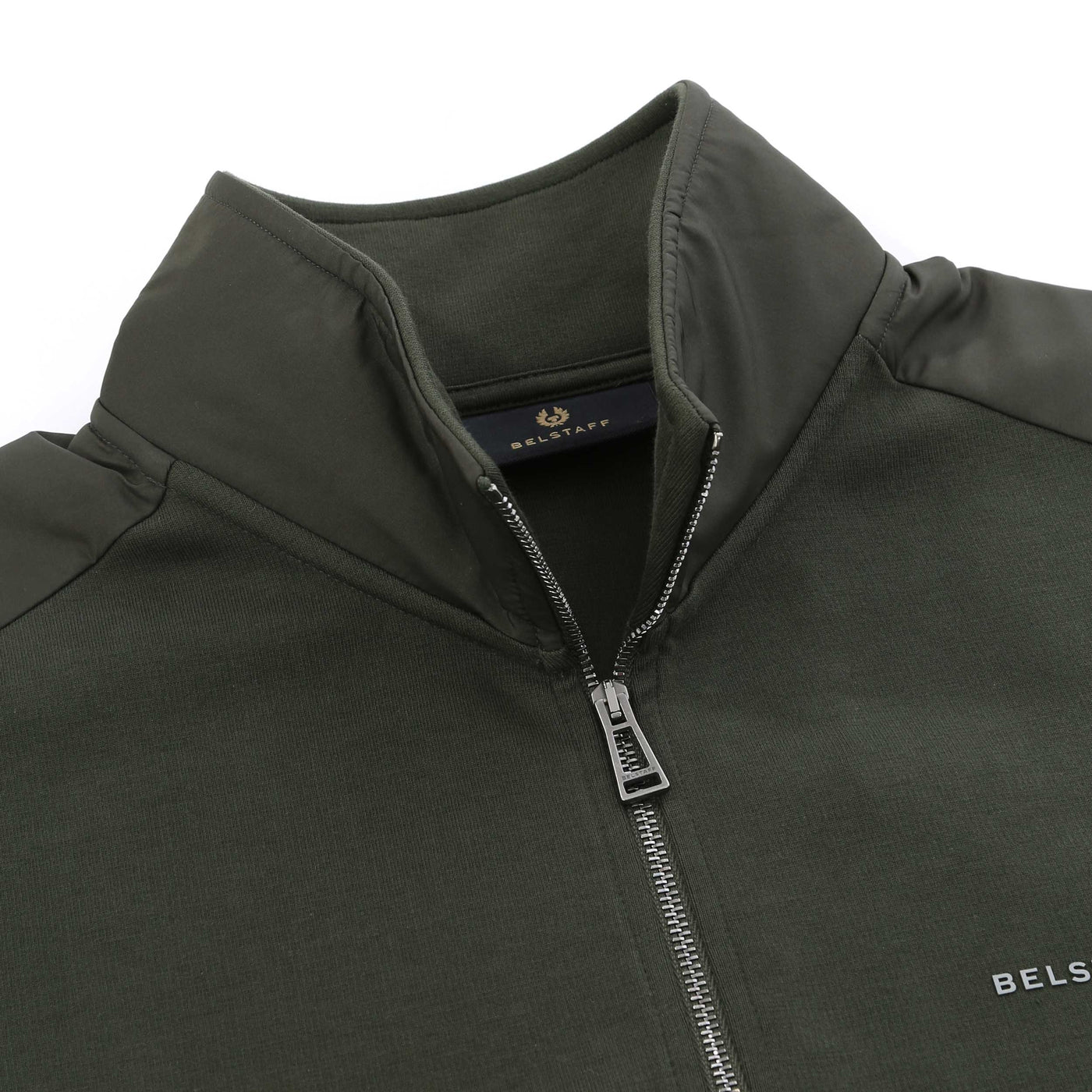 Belstaff Alloy Quarter Zip Sweat Top in Tile Green Placket