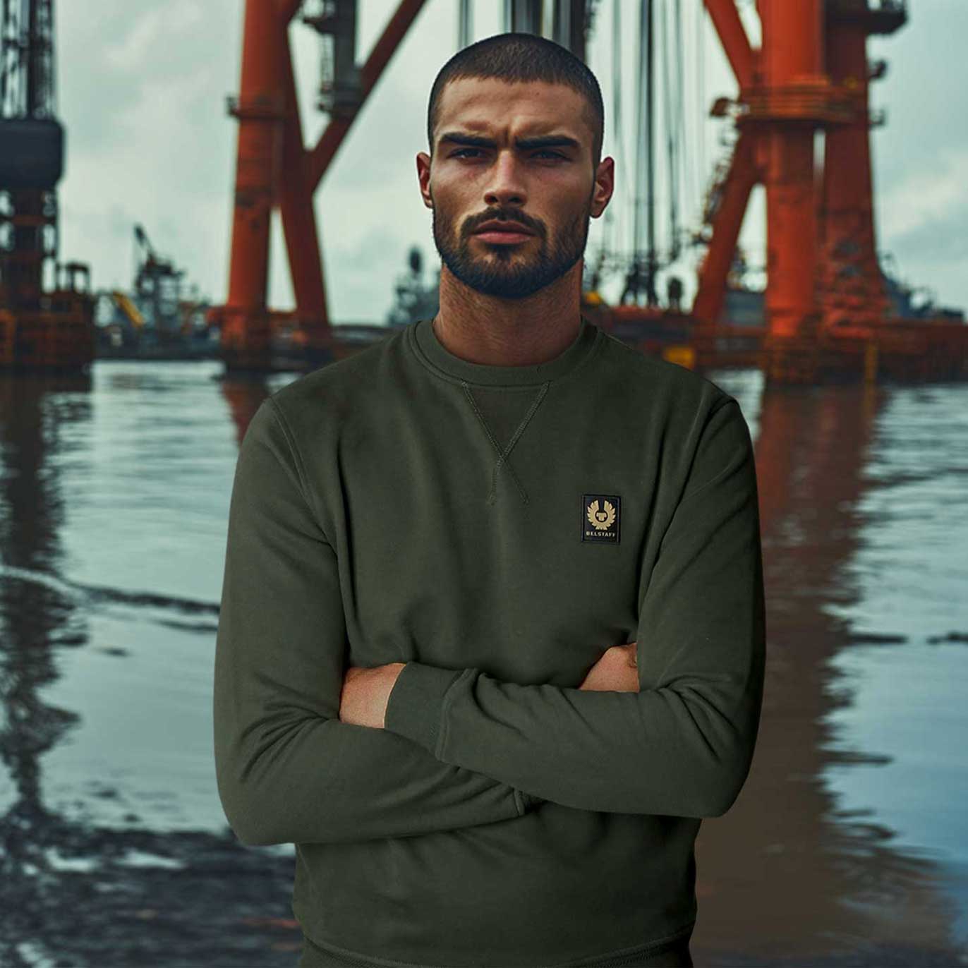 Belstaff Classic Sweat Top in Tile Green Model