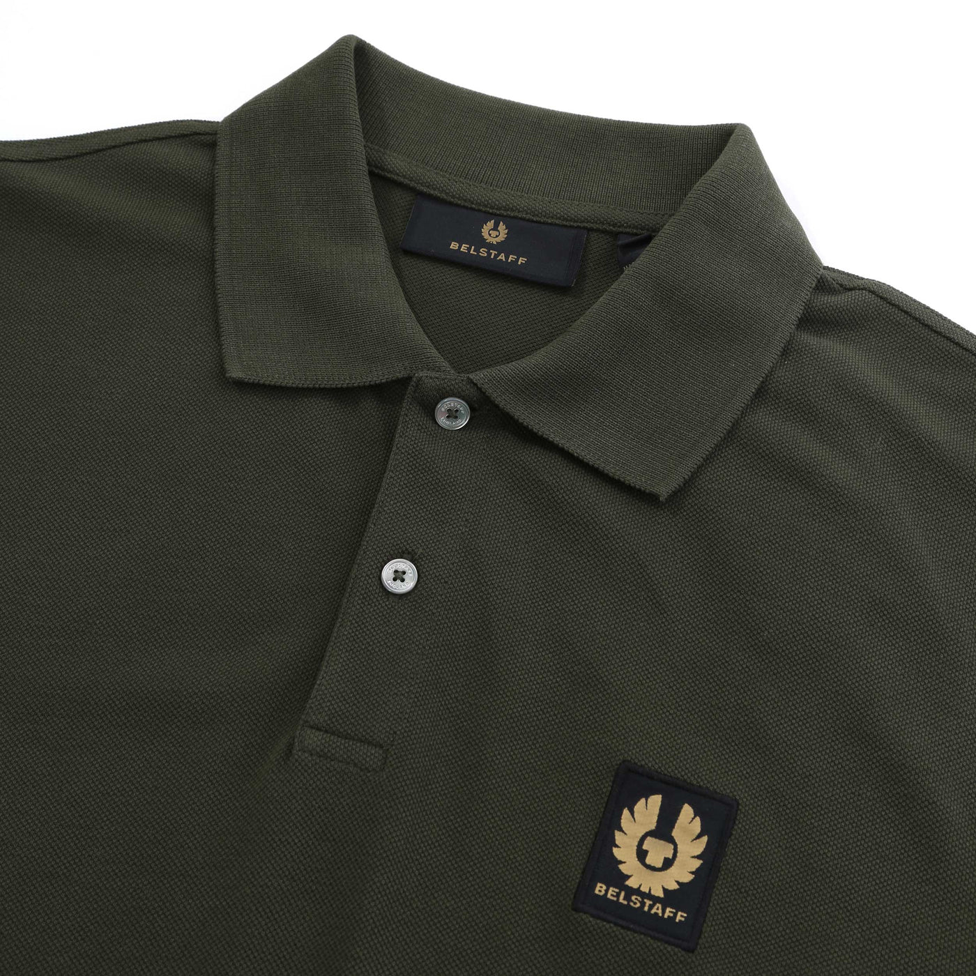 Belstaff Long Sleeve Polo Shirt in Tile Green Collar