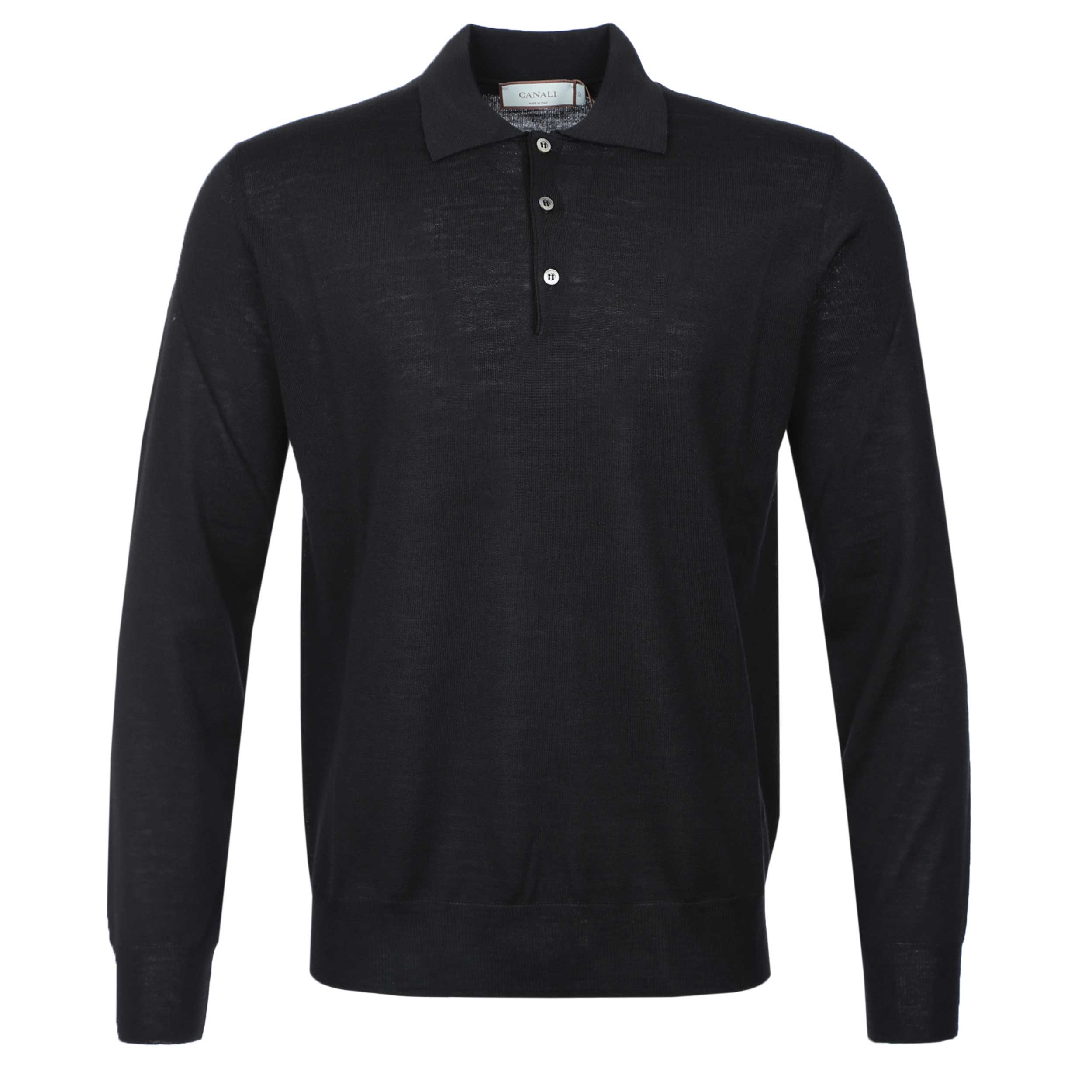 Canali 3 Button Knitted Polo in Black