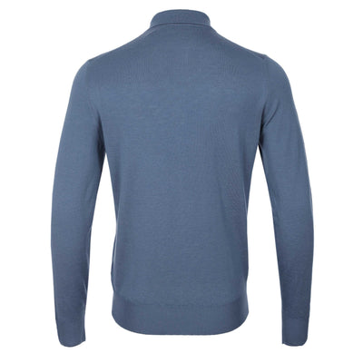 Canali 3 Button Knitted Polo in Blue Back