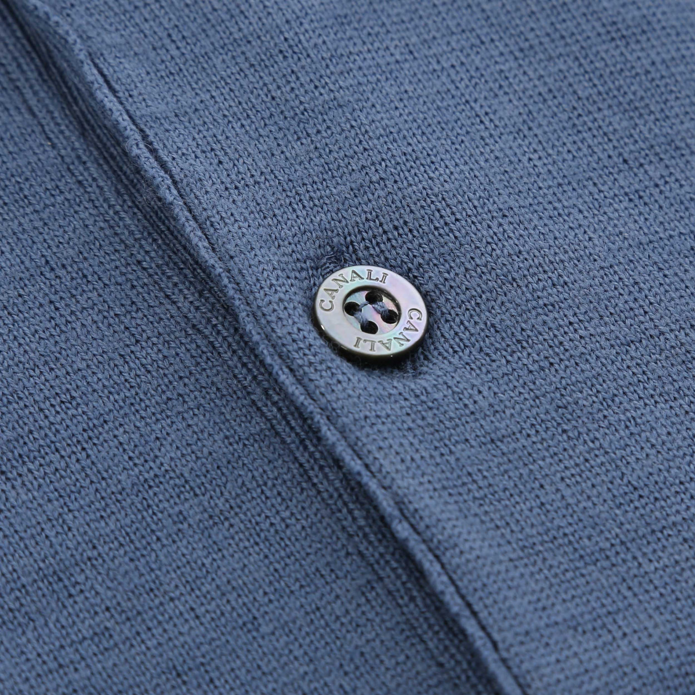 Canali 3 Button Knitted Polo in Blue Button