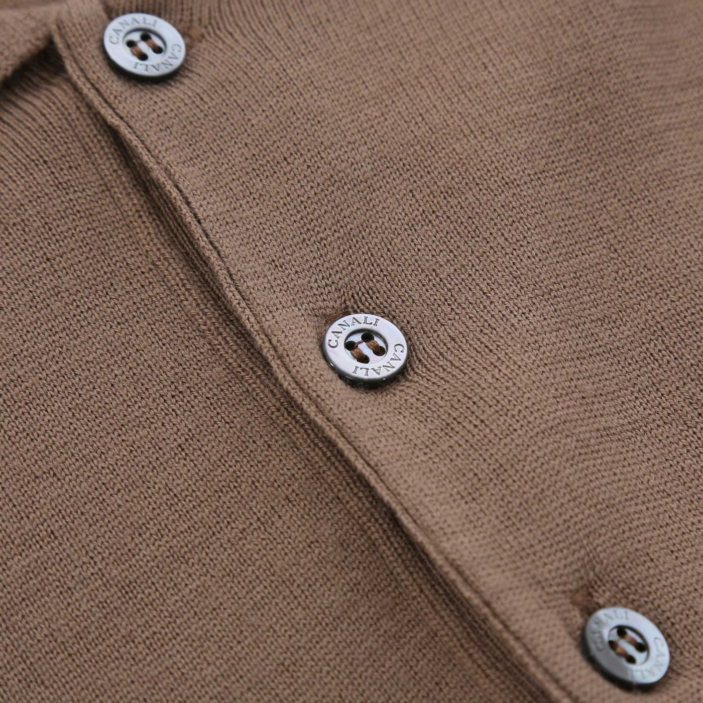 Canali 3 Button Knitted Polo in Cappuccino Buttons