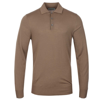 Canali 3 Button Knitted Polo in Cappuccino
