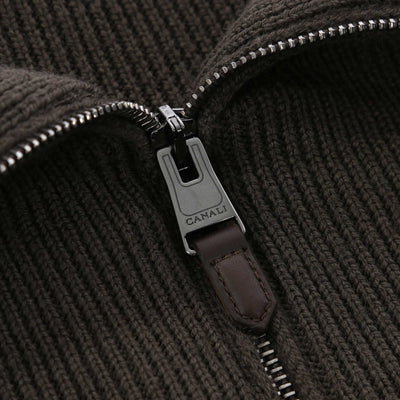 Canali Chunky 1/4 Zip Knitwear in Mushroom Zip