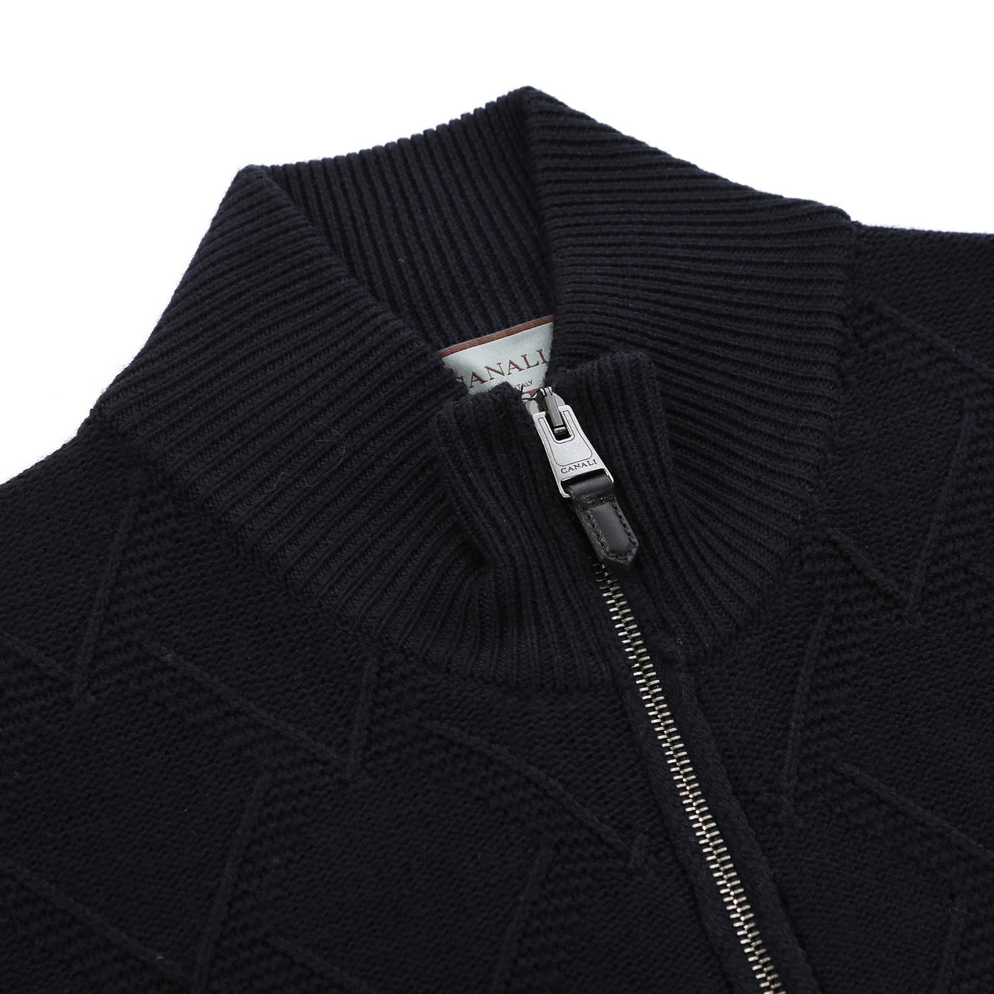 Canali Chunky Cardigan in Navy Neck