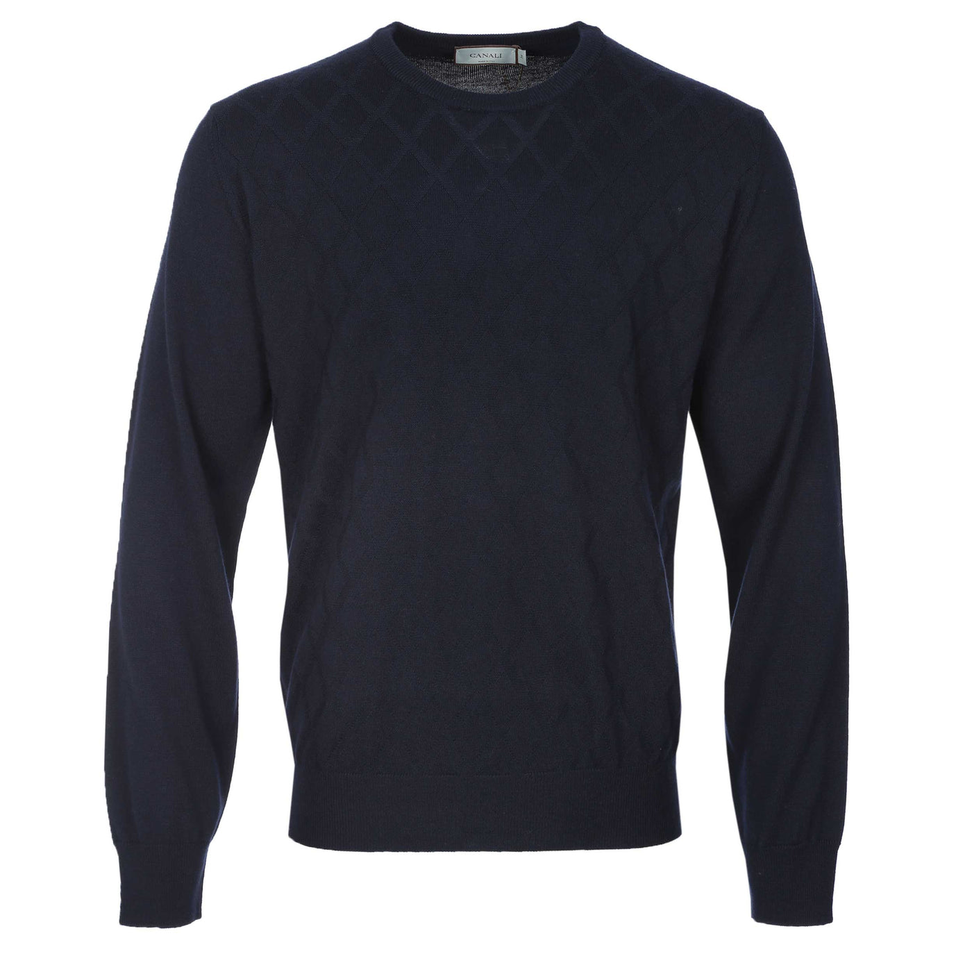 Canali Crew Neck Diamond Print Knitwear in Navy