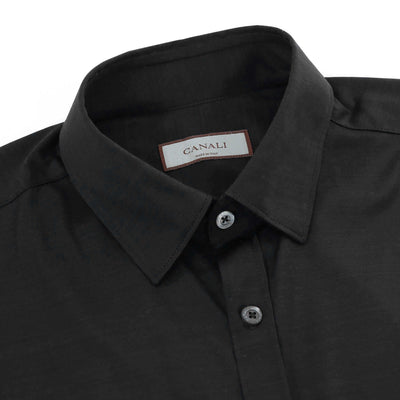Canali Jersey Stretch Short Sleeve Shirt in Black Collar