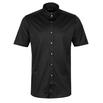 Canali Jersey Stretch Short Sleeve Shirt in Black