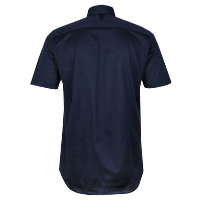 Canali Jersey Stretch Short Sleeve Shirt in Navy Back