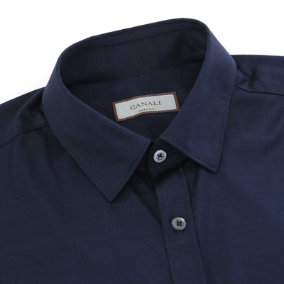 Canali Jersey Stretch Short Sleeve Shirt in Navy Collar