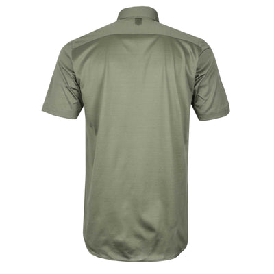 Canali Jersey Stretch Short Sleeve Shirt in Olive Back
