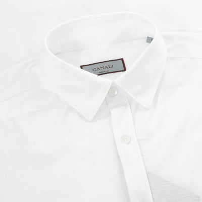 Canali Jersey Stretch Short Sleeve Shirt in White Collar