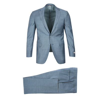 Canali Notch Lapel Basketweave Suit in Teal