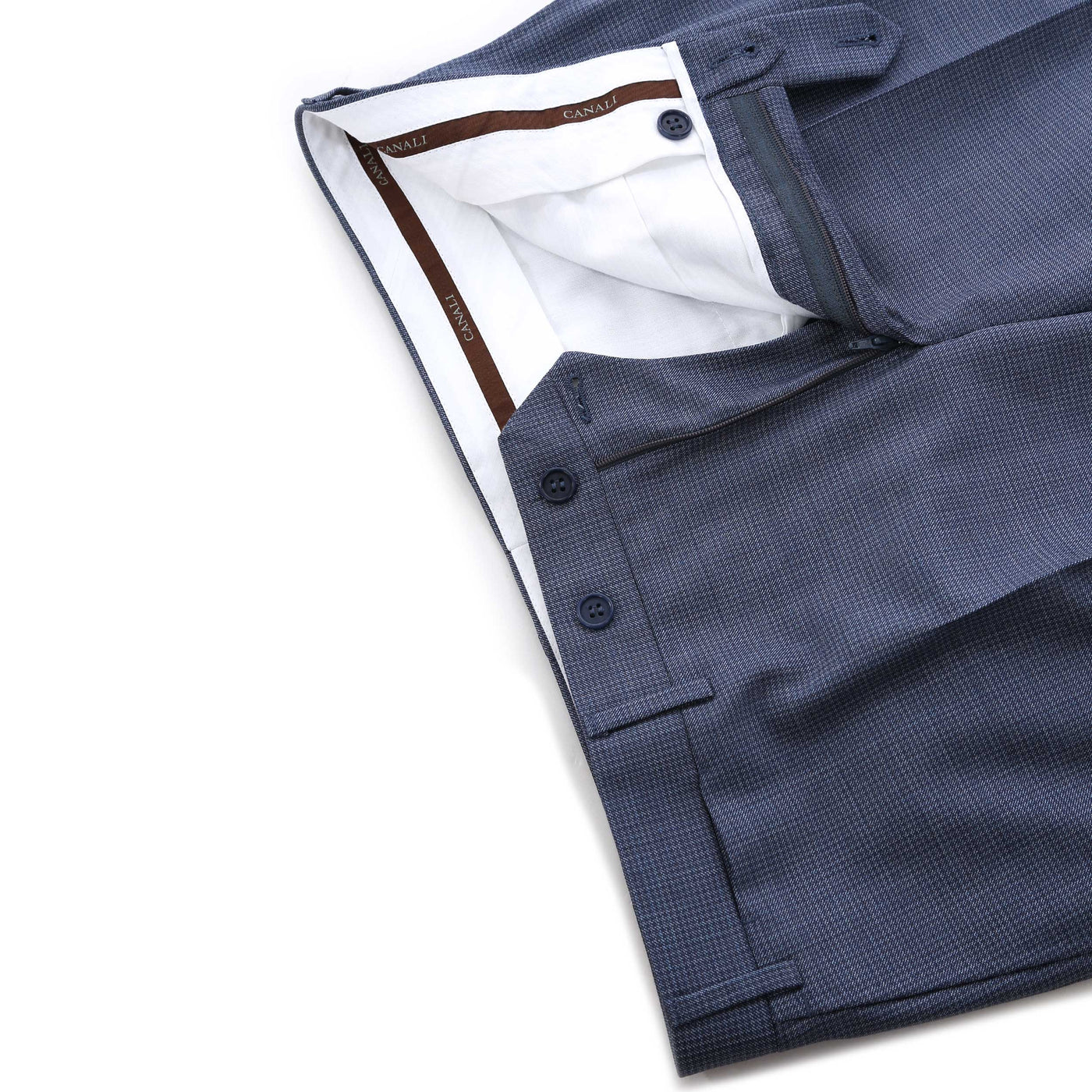 Canali Peak Lapel Microcheck Suit in Airforce Blue Trouser Waist