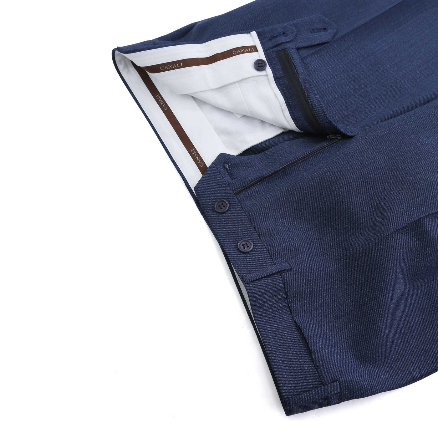 Canali Peak Lapel Stretch Suit in Denim Blue Fly