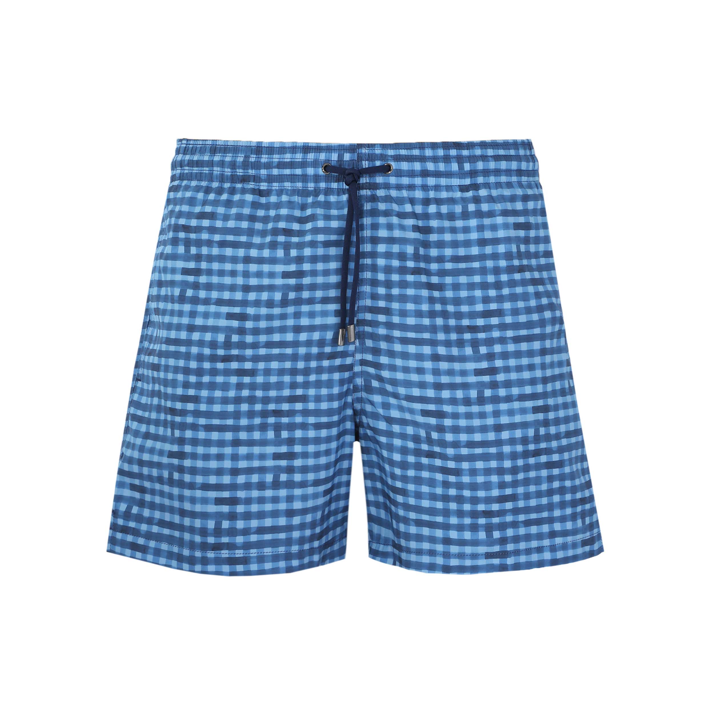 Canali Small Check Print Swim Short in Blue Print