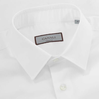 Canali Stretch Tech Cotton Shirt in White Collar