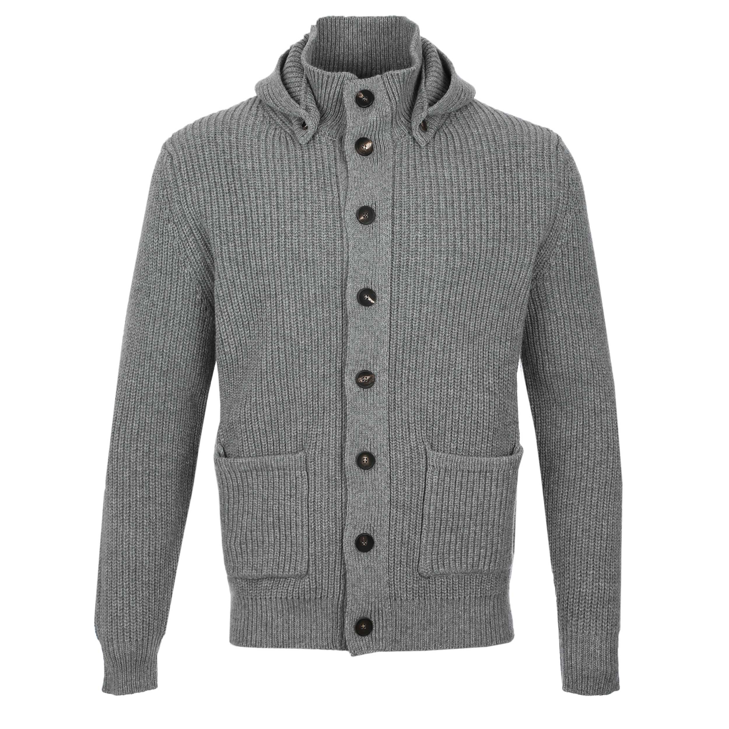 Filippo De Laurentiis Chunky Button Thru Hooded Cardigan in Grey