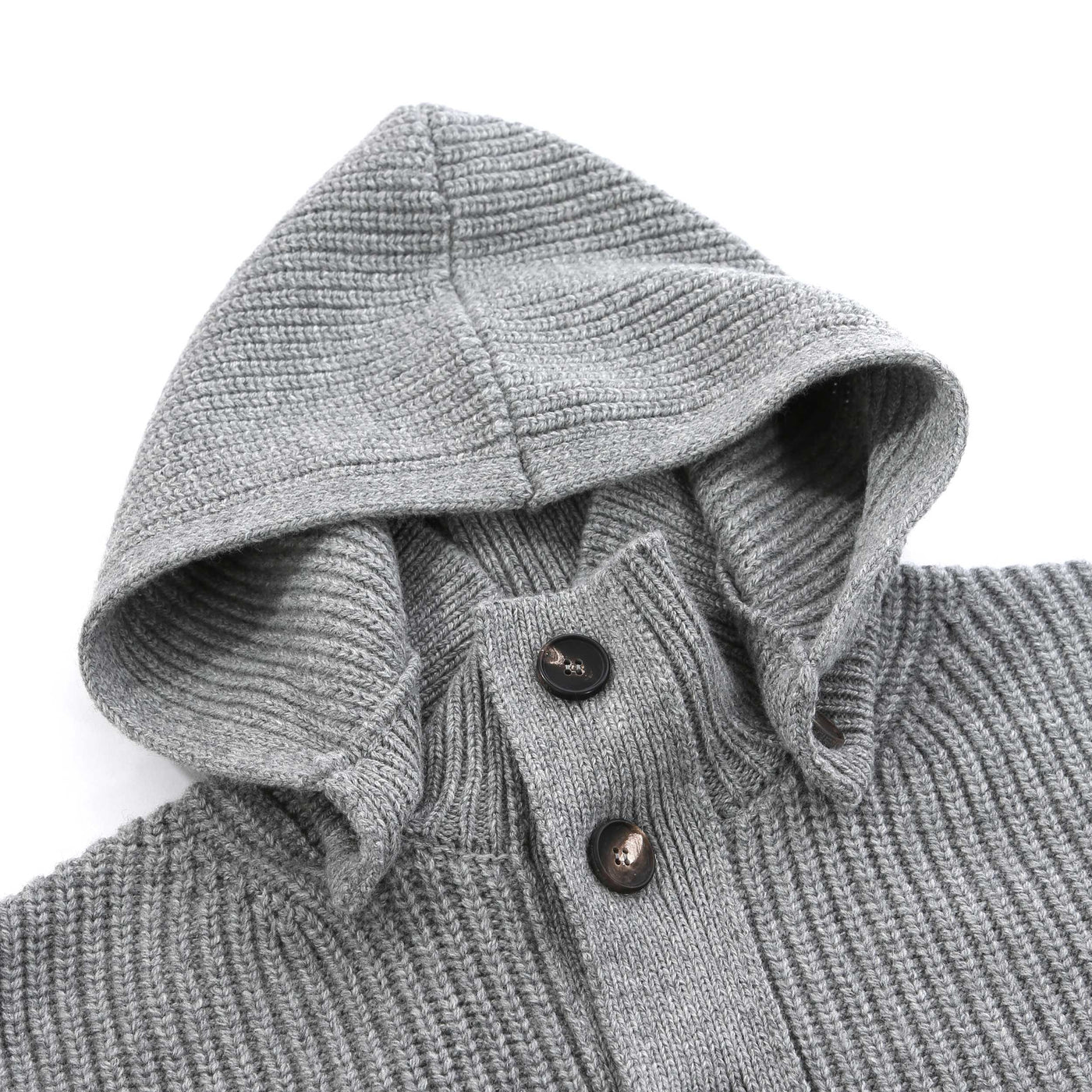 Filippo De Laurentiis Chunky Button Thru Hooded Cardigan in Grey Hood
