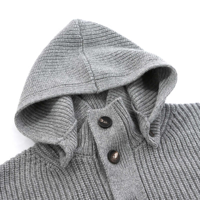 Filippo De Laurentiis Chunky Button Thru Hooded Cardigan in Grey Hood