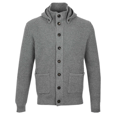 Filippo De Laurentiis Chunky Button Thru Hooded Cardigan in Grey