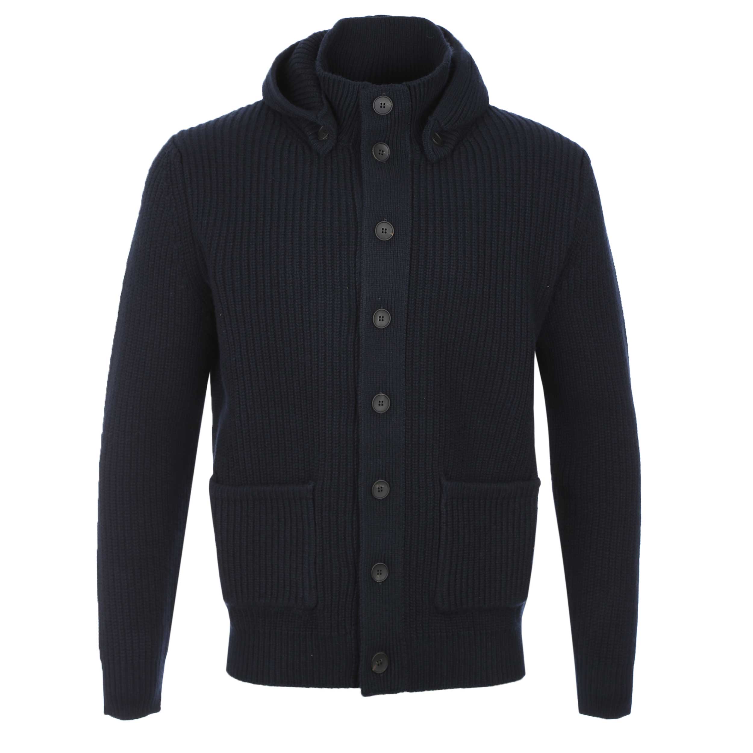 Filippo De Laurentiis Chunky Button Thru Hooded Cardigan in Navy