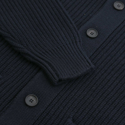 Filippo De Laurentiis Chunky Button Thru Hooded Cardigan in Navy Cuff
