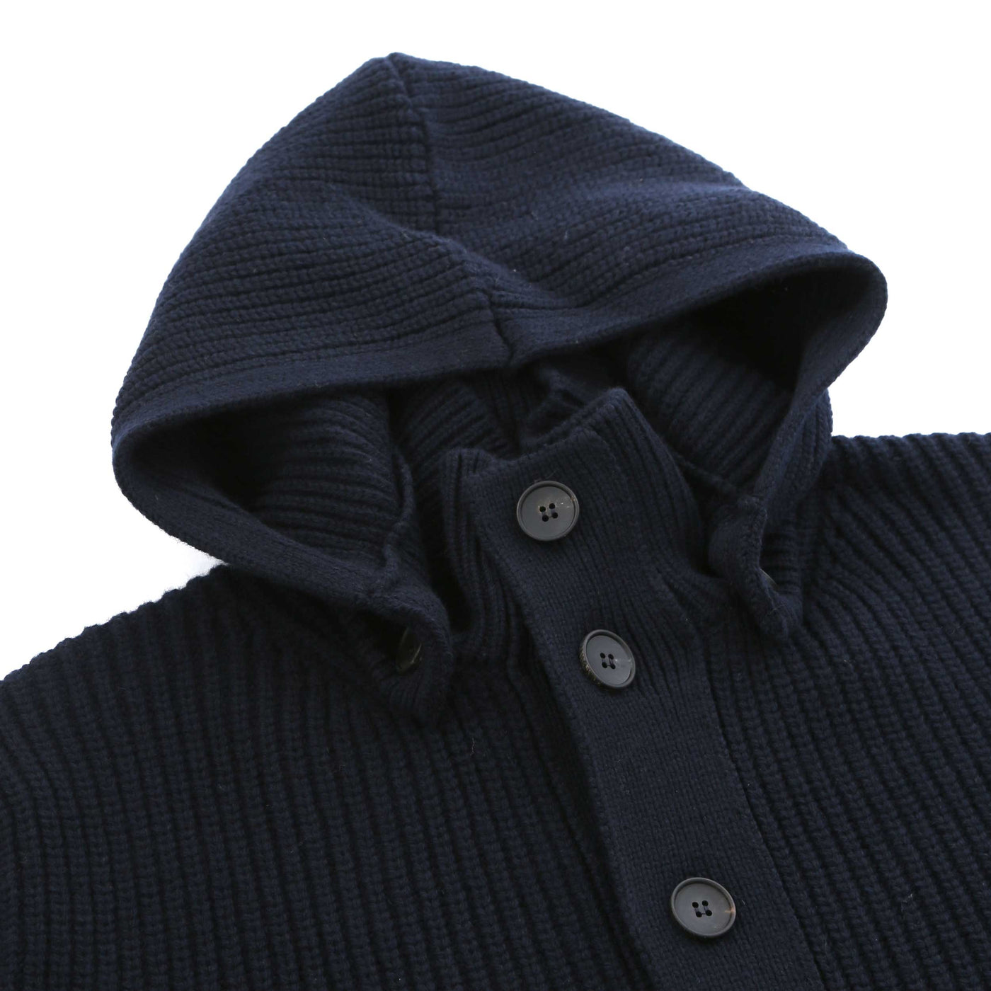 Filippo De Laurentiis Chunky Button Thru Hooded Cardigan in Navy Hood