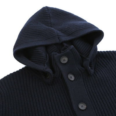 Filippo De Laurentiis Chunky Button Thru Hooded Cardigan in Navy Hood