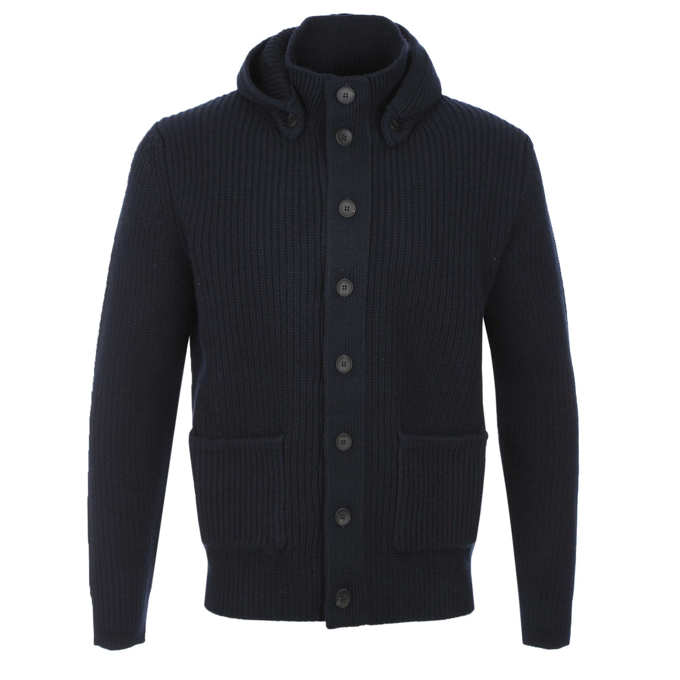 Filippo De Laurentiis Chunky Button Thru Hooded Cardigan in Navy