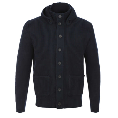 Filippo De Laurentiis Chunky Button Thru Hooded Cardigan in Navy