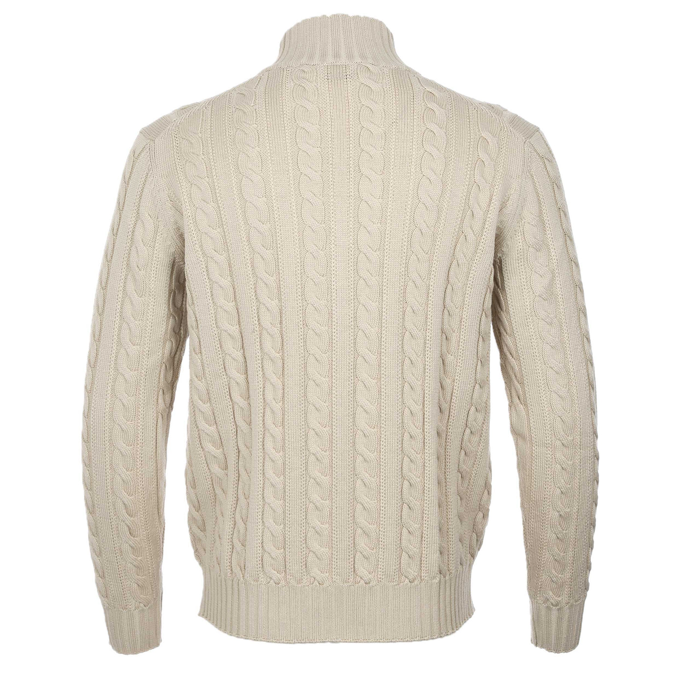Filippo De Laurentiis Extrafine Merino Cable Knit Zip Knitwear in Beige Back