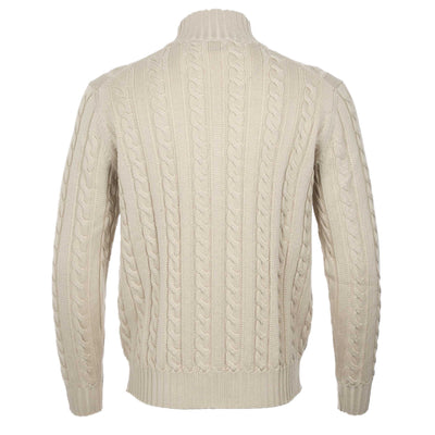Filippo De Laurentiis Extrafine Merino Cable Knit Zip Knitwear in Beige Back