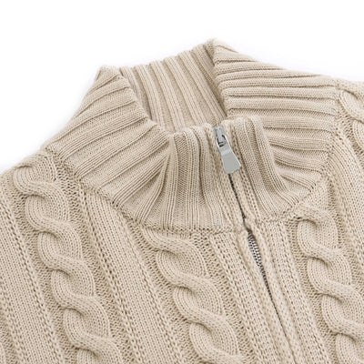Filippo De Laurentiis Extrafine Merino Cable Knit Zip Knitwear in Beige Collar