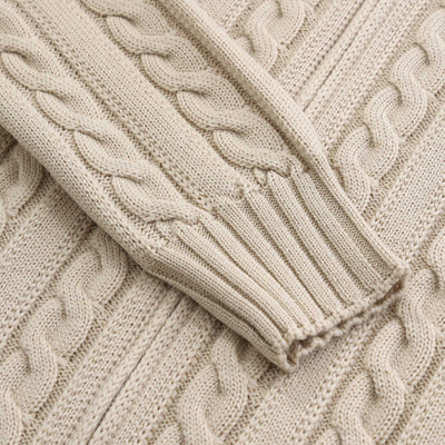 Filippo De Laurentiis Extrafine Merino Cable Knit Zip Knitwear in Beige Cuff