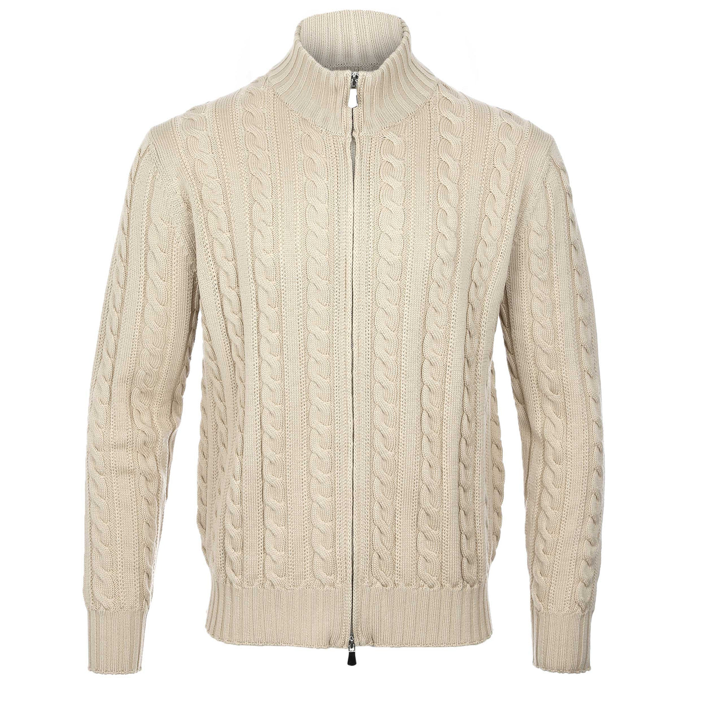 Filippo De Laurentiis Extrafine Merino Cable Knit Zip Knitwear in Beige
